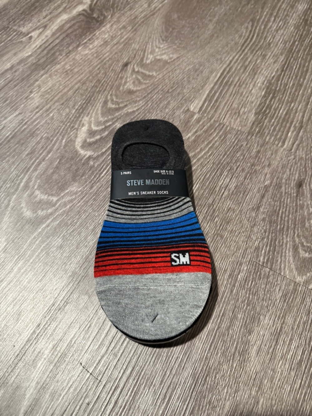 Steve Madden Women's No-Show Socks in Gray with Blue and Red Stripes